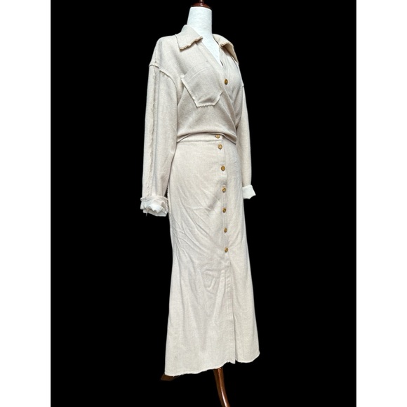 Nanuska Tanea Dress in Warm Beige Button-Down Midi Dress, NWT, M - Picture 1 of 15